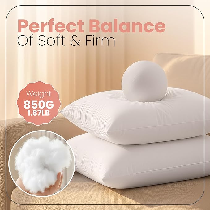 Utopia Bedding 24x24 Pillow Inserts, Set of 2, White – Indoor Decorative Throw Pillows for Bed, Sofa & Couch – Soft, Supportive & Fluffy Cushion Inserts