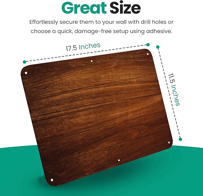 17.5inchX11.5inch Large Stainless Steel Plate for Magnets, 3M Adhesive Back, Mounting Screws, Ideal for Magnetic Shelf, Spice Holders, Colorful Magnets as a Gift. Mount Anywhere! (Timber, 2 Pack)
