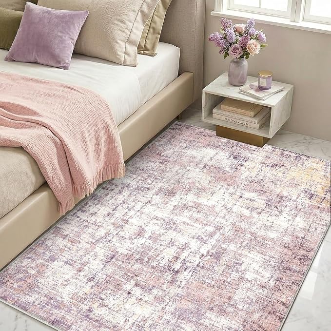 4x6 Area Rugs Washable Living Room Rug-No Slip Soft Carpets Modern Abstract Indoor Floor Stain Resistant Carpet for Bedroom Dining Room Farmhouse Nursery Home Office Pink