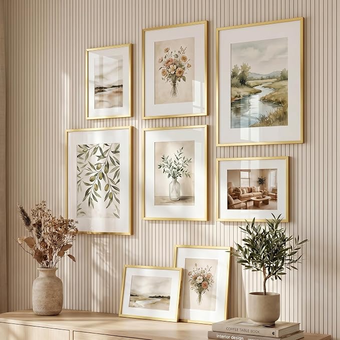 8x8 Square Picture Frame for 4x4 Photo, Minimalist Aluminum Frame, Gold | Elegant Gold Square Frame with 4x4 Opening for Wall Display, Tabletop, or Gallery Wall | Wall Kit Included