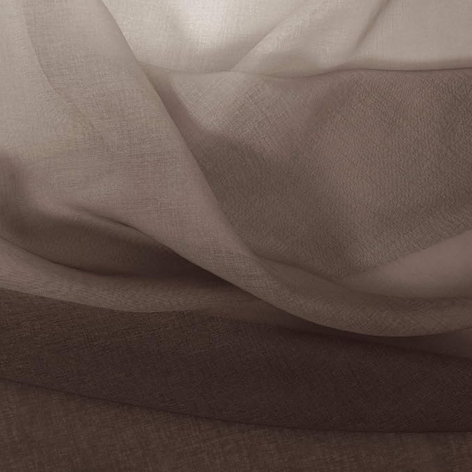 DWCN Ombre Faux Linen Sheer Curtains - Extra Long Gradient Semi Voile Grommet Top Bedroom and Living Room Curtains, 52 x 102 Inches Long, Set of 2 Window Curtain Panels, Chocolate Brown