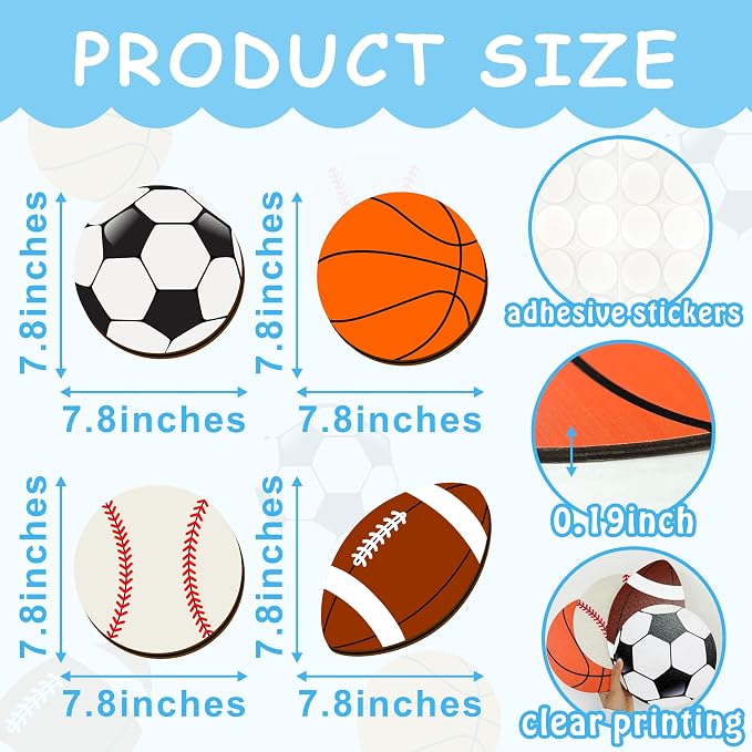Sport Ball Wall Decor Wood Sports Room Decorations Ball Room Decor Sport Wall Art Plaque Wooden Soccer Baseball Basketball Rugby Football Decor For Boys Room Kids Bedroom Teens Playroom Nursery