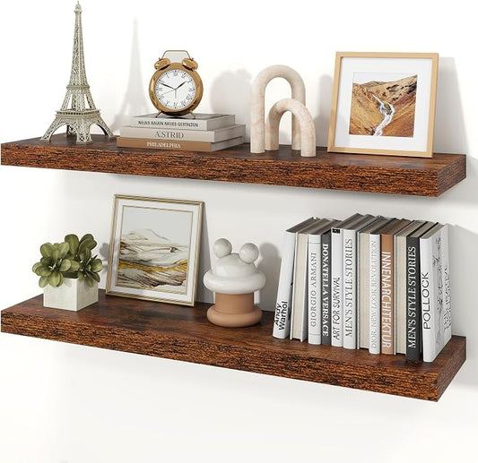 Floating Shelves for Wall, 9.3" Deep Wall Mounted Wood Shelves for Bathroom, Bedroom, Living Room, Kitchen, Hanging Shelf for Books/Storage/Room Decor (Brown, 36")
