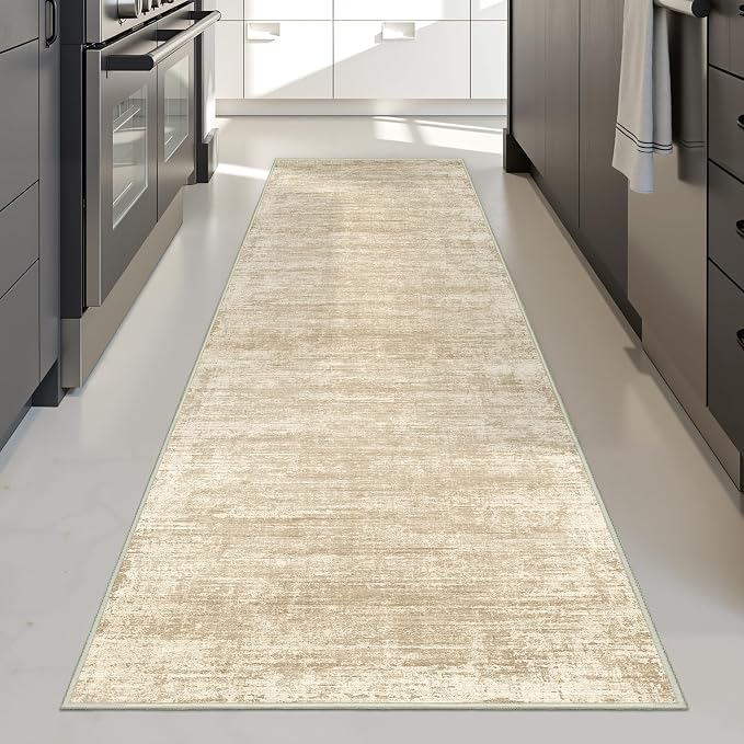 Zesthome Washable Runner Rug 2x6, Runners for Hallways, Non Slip Kitchen Runner Rugs, Soft Abstract Entryway Runners, Ultra-Thin Stain Resistant Rug for Bedside, Laundry, Corridor (Beige/Brown, 2'x6')