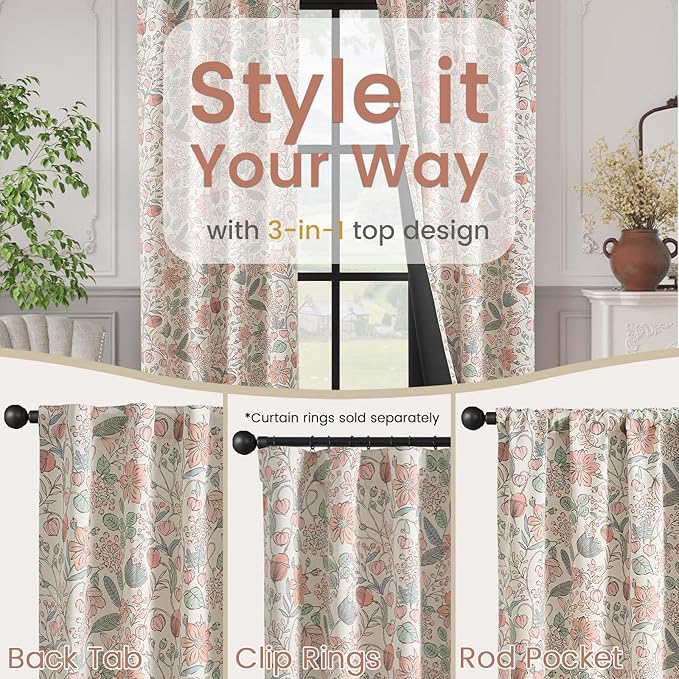 Vangao Pink Nursery Curtains for Girls Room Floral Blackout Curtains 96 Inch Length Farmhouse Drapes for Bedroom Room Darkening Window Flower Patterned Treatment for Kids Set of 2