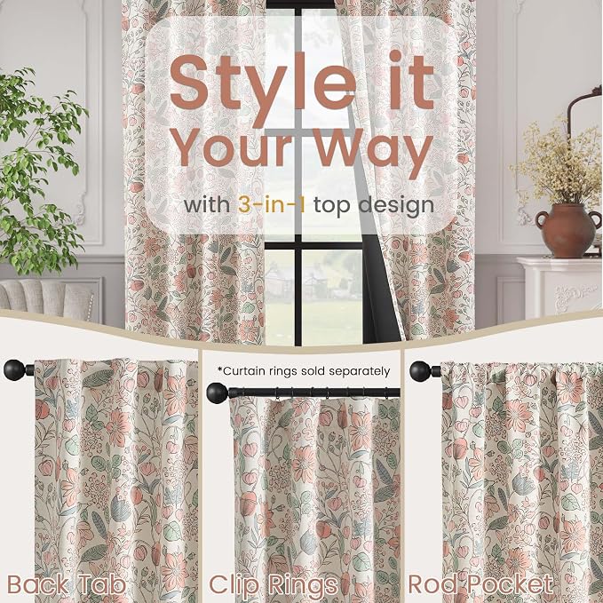 Vangao Pink Nursery Curtains for Girls Room Floral Blackout Curtains 84 Inch Length Farmhouse Drapes for Bedroom Room Darkening Flower Patterned Window Treatment for Kids Set of 2