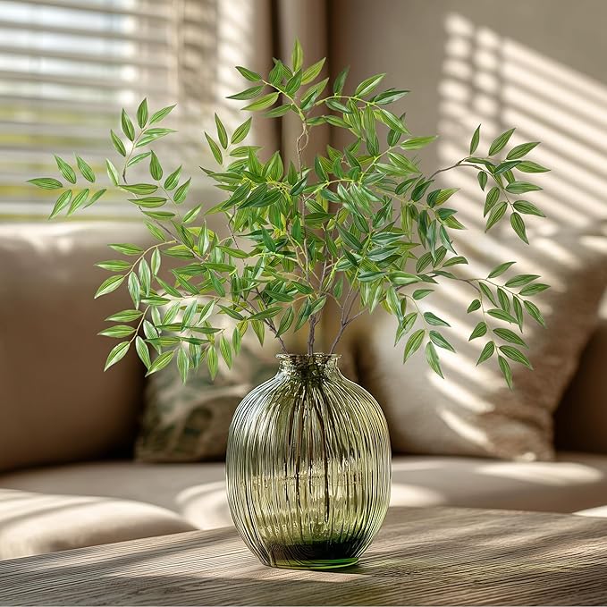 Fake Plants 32.3In Faux Bamboo Leaves Stems Artificial Greenery Stems Artificial Branches for Vase Faux Branches for Vase Fake Green Plants Suitable for DIY Home Office Dining Room Decor 4PCS