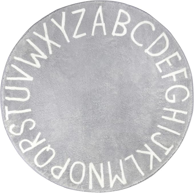 Topotdor Round Kids Play Rug Alphabet Nursery Area Rug Extra Large Soft Crawling Play Mat for Children Toddlers Bedroom (71 inch, Grey)