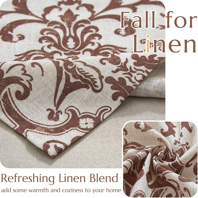jinchan Linen Valance Curtain for Kitchen Vintage Damask Floral Blackout Valance Double Layer Small Window Curtain for Living Room Bedroom Bathroom 18 Inch Rod Pocket 1 Panel Terracotta on Beige