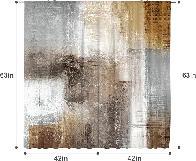 MESHELLY Brown Beige Tan Curtains 42Wx63H Inch Rod Pocket Rustic Vintage Earth Tone Oil Painting Bedroom Window Drapes Aesthetic Modern Neutral Printed Living Room Window Treatment