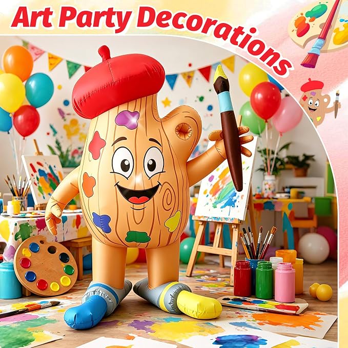 4FT Back to School Inflatable Palette Outdoor Decorations, Blow Up Artist Palette with Paintbrush Built-in 2 LED Lights for First Day of School & Art Paint Party, Classroom Yard Garden Photo Props