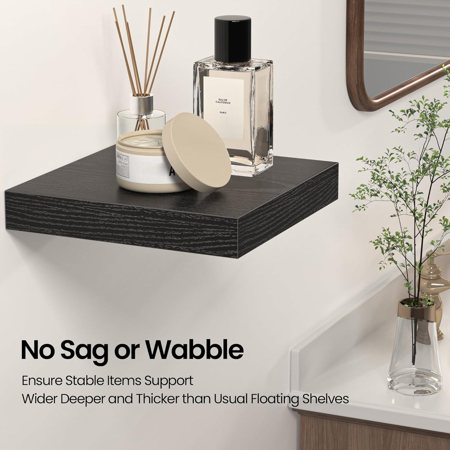 Square Floating Shelves for Wall, 10" W x 10" D x 1.2" H, Small Wooden Wall Mounted Display Shelves with Invisible Brackets for Living Room, Bedroom, Bathroom, Kitchen Decor, Set of 4, Black