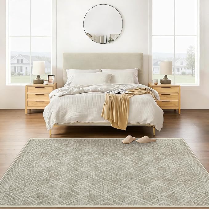 Area Rugs 5x7 Living Room Rug: Washable Geometric Moroccan Neutral Rugs Boho Modern Non Slip Area Rug Soft Indoor Floor Low Pile Carpet for Bedroom Nursery Dining Room Home Office (Brown, 5'x7')