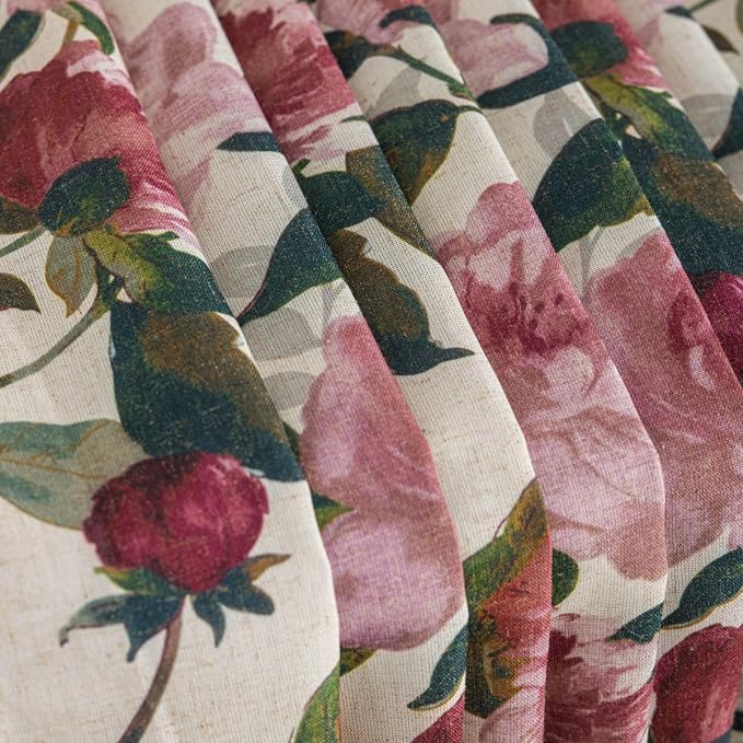 ALIGOGO Pink Floral Kitchen Curtains 54 Inch Length, Linen Blend Farmhouse Cottage Short Floral Window Curtains for Bedroom Laundry Room,Grommet Top, Light Filtering & Privacy, 2 Panels, 50W x 54L