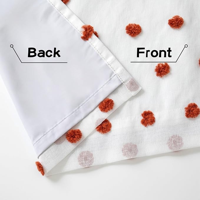 MYSKY HOME Blackout Boho Curtains for Bedroom 63 Inch Long Brick Red Pom Pom Curtains for Kids Room 100% Room Darkening Window Treatment 2 Layered Drapes Toddler Grommet 52W x 63L, 2 Panels