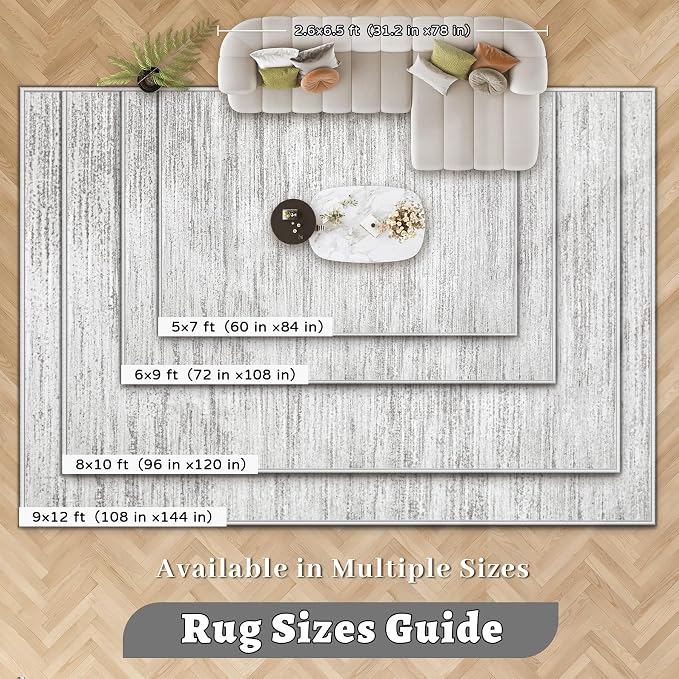 Area Rug 9x12 Living Room Rugs: Washable Modern Rug Large Non-Slip Soft Rugs Stain Resistant Printed Rug Indoor Carpet for Bedroom Kitchen Dining Room Nursery Playroom Home(Grey, 9'x12')