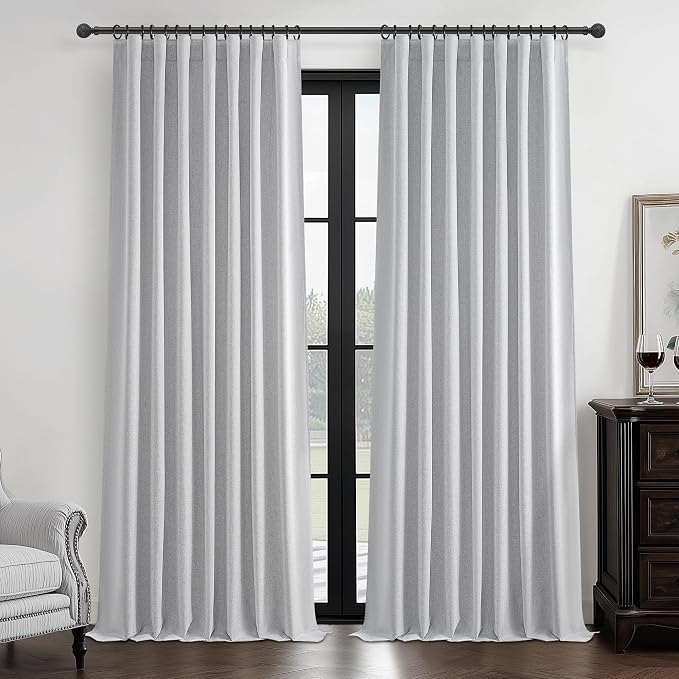 Light Grey Blackout Curtains 96 Inch Length 2 Panels Set for Bedroom, Modern Faux Linen Room Darkening Pleated Gray Burg with Rod Pocket Back Tab Insulated Curtain for Office Sunroom (50"Wx96"Lx2 )