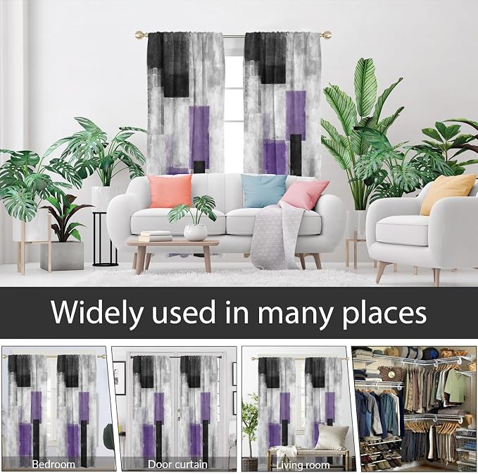 AAtter Purple Grey and Black Window Curtain Abstract Gray White Lavender Geometric Lilac Violet Silver Long Living Room Bedroom Drapes Treatment Fabric 1 Pair Home Decor, 42" W x 84" L, Modern