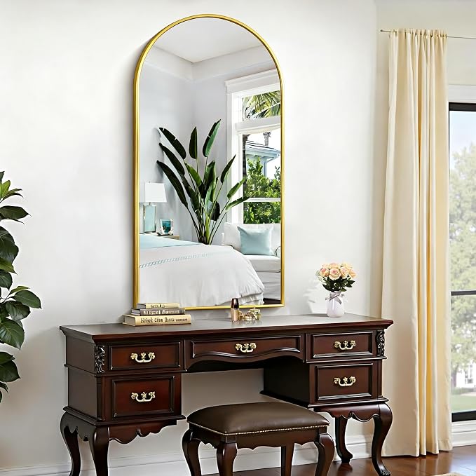 CIRCUMI Arched Wall Mirror, 24"x48" Gold Arched Mirror with Tempered Glass, Metal Frame, Large Size for Bathroom, Living Room,Entryway,Over Sink, Arch Mirror for Decor,Shatterproof&Crystal-Clear