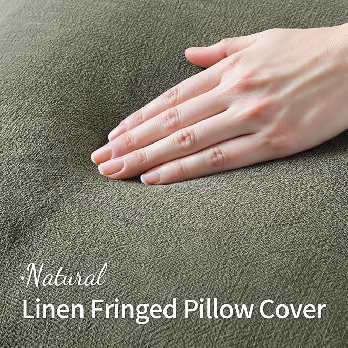 MIULEE Decorative Throw Pillow Covers Neutral Linen Fringe Throw Pillows Set of 1 Light Olive Green Boho Farmhouse Cushion Covers for Couch Sofa Bed Living Room Spring Home Decor 14x36 Inch
