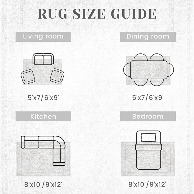 8x10 Area Rugs for Living Room: Washable Large Vintage Floral Rug Low Pile Non-Slip Boho Carpet for Bedroom Home Office Dining Room (Floral Grey, 8'x10')