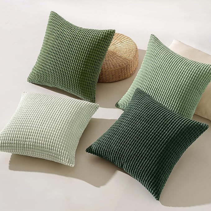 MIULEE Forest Green Boho Euro Decorative Pillow Covers 24x24 Inch Set of 4 | Boho Farmhouse Home Decor Mordern Nordic Throw Pillows Covers Summer Soft Corduroy for Couch Bed Sofa Living Room