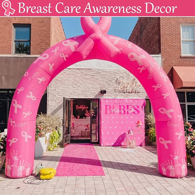 Shappy 9ft Breast Cancer Awareness Inflatable Arch Decorations LED Lights Pink Ribbon Blow up Archway Giant Decor for Breast Cancer 2026 Party Holiday Yard Lawn Porch Garden Outdoor Indoor