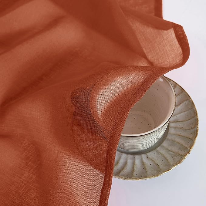 MIULEE 2 Panels Terracotta Semi Sheer Window Curtains Boho Grommet Top Window Voile Drapes/Treatment Linen Textured Panels for Bedroom Living Room Rust Retro Fall Modern Decor (54X84 Inches)