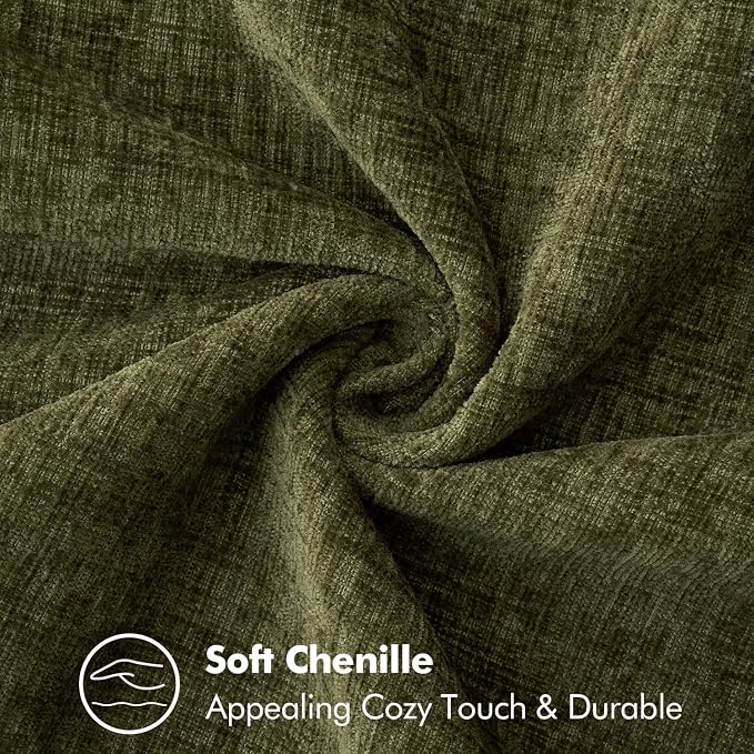 MIULEE Pack of 2 Lumbar Throw Pillow Covers 12x20 Inch Olive Green Farmhouse Decorative Pillow Covers with Stitched Edge Soft Chenille Solid Dyed Pillow Covers for Couch Sofa Bed Living Room