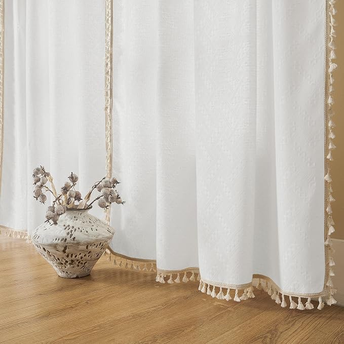 Joydeco Custom Boho Curtains 1 Panel, Boho Curtains for Bedroom Living Room, Super Soft Light Filtering Country Rustic Semi Sheer Farmhouse Curtains Rod Pocket (Custom, White)