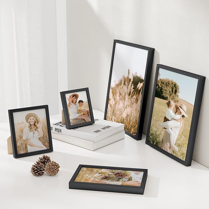 FLYJOE A4 Picture Frame Black - High-End Metal 8.3 x 11.7 Frame Aluminum Frame for Wall, Photo Frame with Mat for A5, 8.25 x 11.75 Poster Frame, Certificate Frame with Glass, Wall Kit, Black