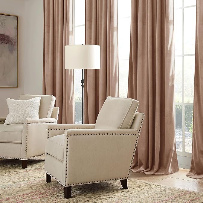 RYB HOME Blush Velvet Curtains 102 inches with Hook Belt, Soft Fabric Room Darkening Thermal Insulated Luxurious Home Decor Curtains for Living Room Bedroom, W 52" x L 102", 2 Panels Set