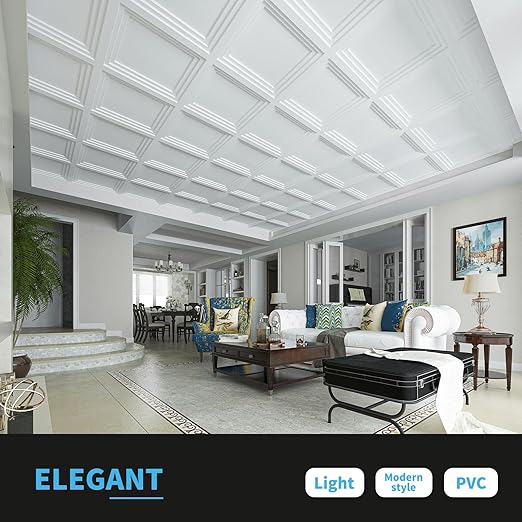Art3d 24-Pack 24x24 Inch PVC Waterproof Drop Ceiling Tiles for Home Décor - 2x2 ft 3D Modern Ceiling Panel for Suspended Grid, White