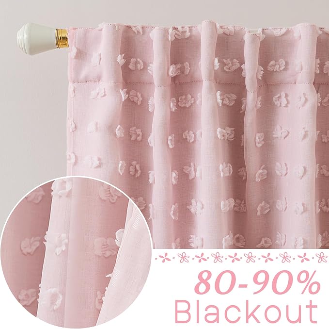 Light Blush Pink Blackout Curtains for Bedroom Nursery Girl 2 Panels,Shabby Chic Floral Pattern Sheer Double Layer Black Out Boho Vintage Victorian Curtains 84 Inch Long Preppy Room Decor Teen Girls