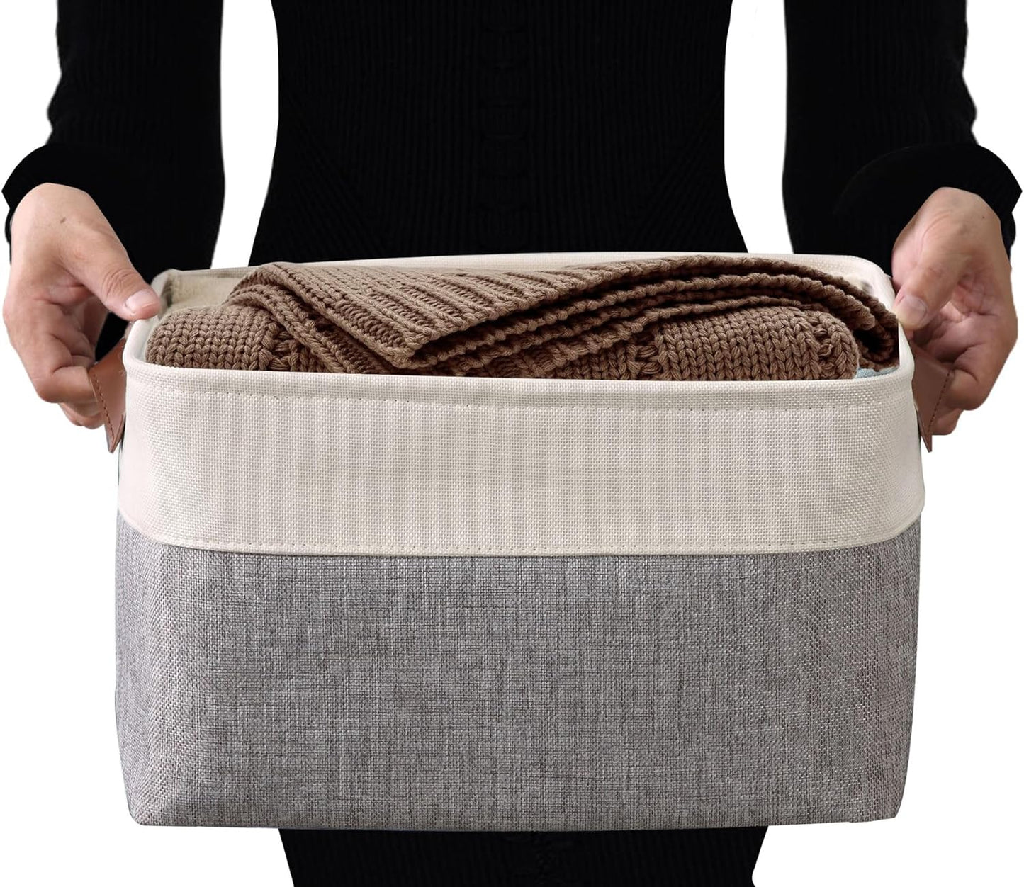 DECOMOMO Storage Baskets for Shelves - Fabric Closet Organizers and Storage Bins, Perfect Baskets for Organizing Closet Toys Nursery (Grey and White, Large - 4 Pack)