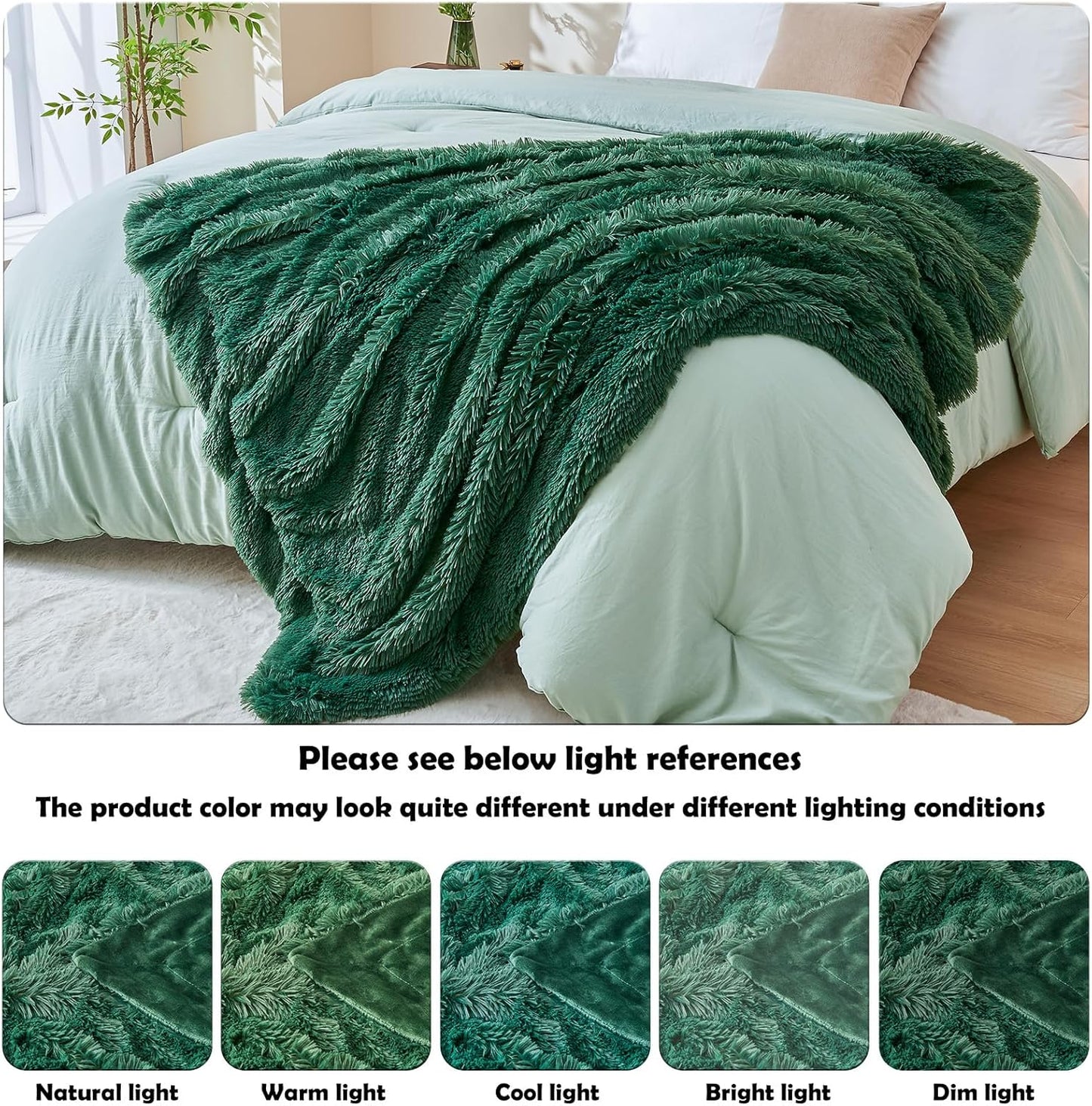 GONAAP Fuzzy Faux Fur Throw Blanket Dark Green Super Soft Cozy Plush Fuzzy Shaggy Blanket for Couch Sofa Bed (Dark Green, Throw(50"x60"))