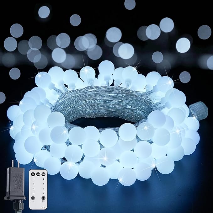 JMEXSUSS Connectable 100 LED Globe White String Lights Indoor for Bedroom | String Lights Plug in with Remote, 33 ft 8 Modes Christmas Fairy Lights Outdoor for Room Mirror Party Holiday Decor