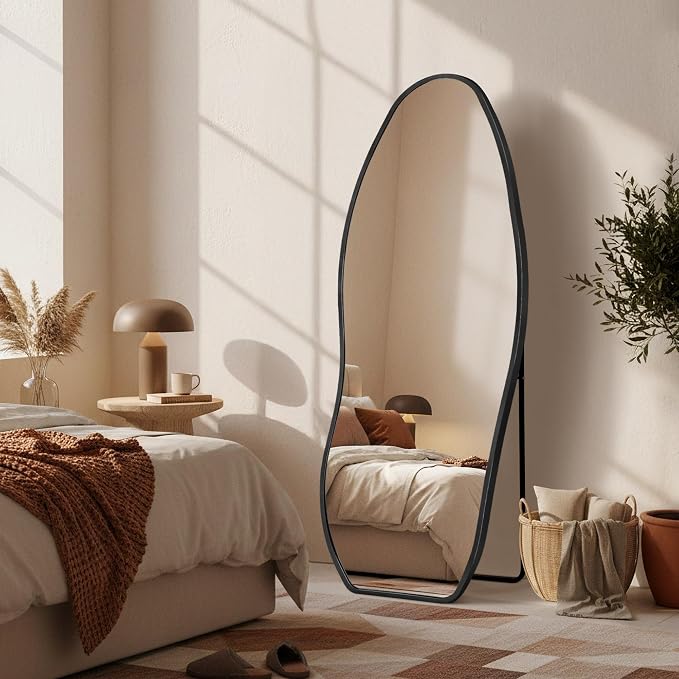 Dorlicecass Mirror Full Length - Irregular Full Body Mirror Standing or Leaning or Wall Hanging 63"x 24" Asymmetrical Aviation Aluminum Alloy Frame Unique for Bedroom, Living Room, Cloakroom, Entryway