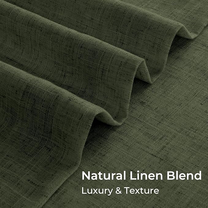 CAPALOCA Pinch Pleated Blackout Curtains 108 Inches Long, Linen Blend, 100% Blackout Drapes with 20 Hooks, Ideal for Bedroom and Living Room, 40" W x 108" L (Pack of 2), Loden Green