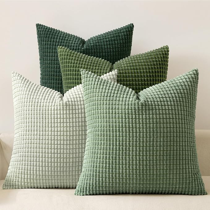 MIULEE Forest Green Boho Decorative Pillow Covers 18x18 Inch Set of 4 | Boho Farmhouse Home Decor Mordern Nordic Throw Pillows Covers Summer Soft Corduroy for Couch Bed Sofa Living Room