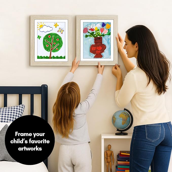 Americanflat - 2 Pack - Kids Artwork Frame Changeable (Light Wood) - Magnetic Door Holds 100 Art Pieces - 8.5x11 Letter Size Display with Mat or 10x12.5 Without Mat - My Mini Masterpiece