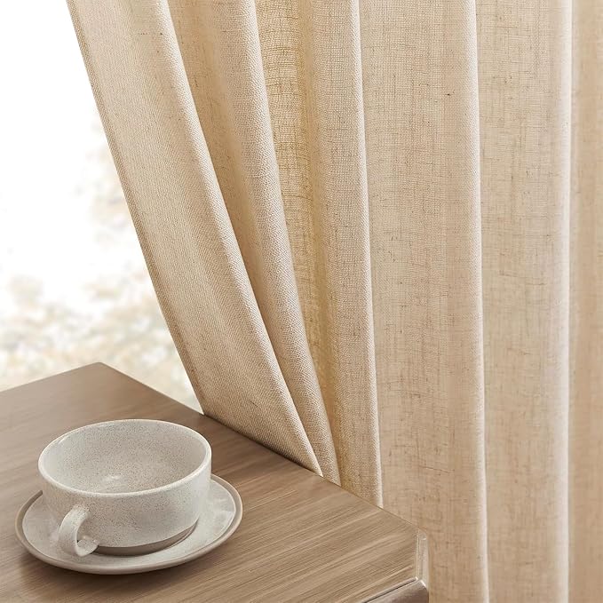 Joydeco Linen Curtains 96 Inch Length 2 Panel Sets,Light Filtering Curtains for Bedroom 52 Inch Wide Living Room Drapes with Back Tabs & Rod Pockets (W52 x L96 Inch, Ecru)