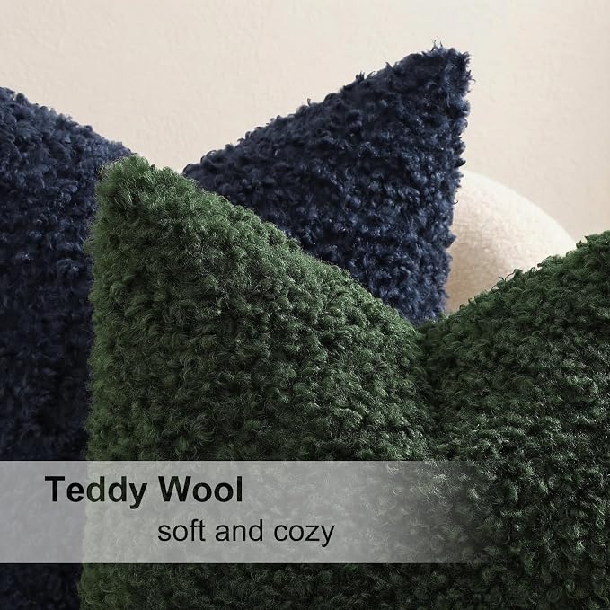 decorUhome Pack of 2 Throw Pillow Covers 12x20 Inch, Faux Fur Decorative Sherpa Pillow Covers Fuzzy Accent Soft Sheepskin Fleece Pillow Cases for Couch Living Room Bed, Navy Blue