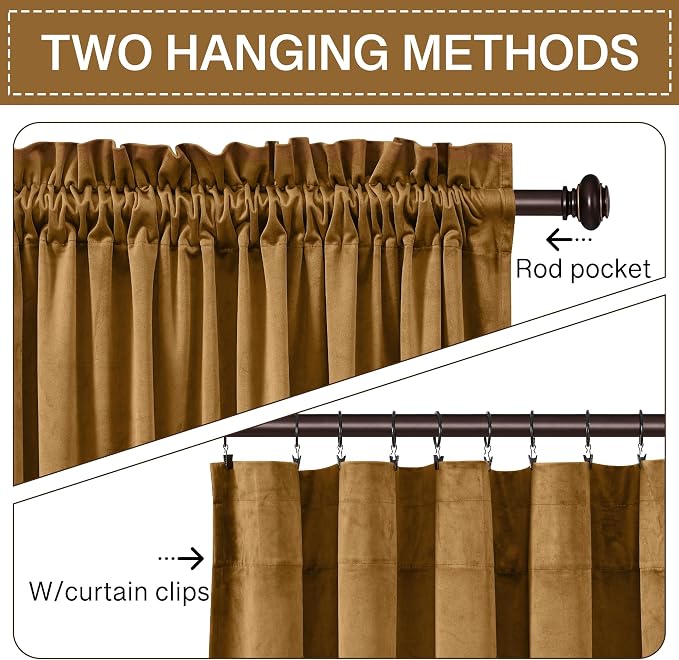StangH 108 inches Long Gold Brown Velvet Curtains for Bedroom Windows, Thermal Insulated Light Blocking Room Divider Curtains for Sliding Door/Office, W52 x L108, 2 Panels | 300GSM Heavy Soft Velvet, Vintage Luxury Decor, Thermal Insulation & Privacy P...
