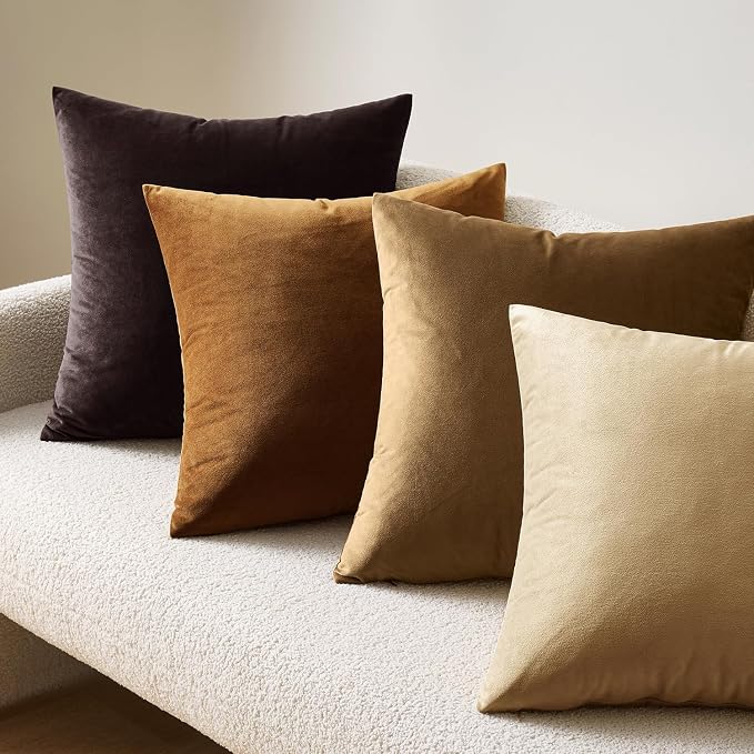 MIULEE Velvet Throw Pillow Covers 18x18 Inch, Pack of 2 - Golden Brown, Super Soft Decorative Square Cushion Cases Modern Luxury Home Decor for Sofa, Couch, Bed, Chair