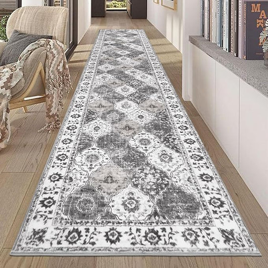 HEBE Hallway Runner Rug 2'x10' Washable, Vintage Distressed Area Rugs Non Slip Laundry Rug Runner Boho Floor Carpet Runners for Hallways Entryway Laundry Room Kitchen Bathroom