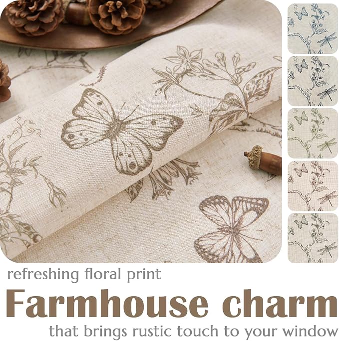 jinchan Floral Curtains Lined Linen Blend Curtain for Living Room 63 Inch Length Taupe Farmhouse Flower Patterned Curtain French Country Curtains Drapes Back Tab Rod Pocket 2 Panels