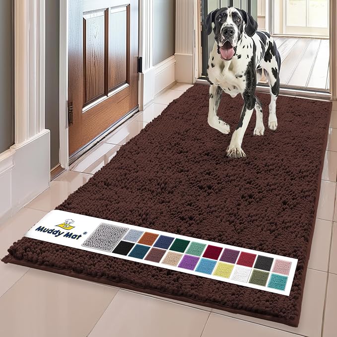 Muddy Mat® | Super Water Absorbent Door Mat Indoor, Microfiber Quick Dry Chenille Entryway Rug, Slip Resistant Front Door Mat, Indoor Mats for Entryway, Machine Washable Pet Rug, Brown 36"x120"