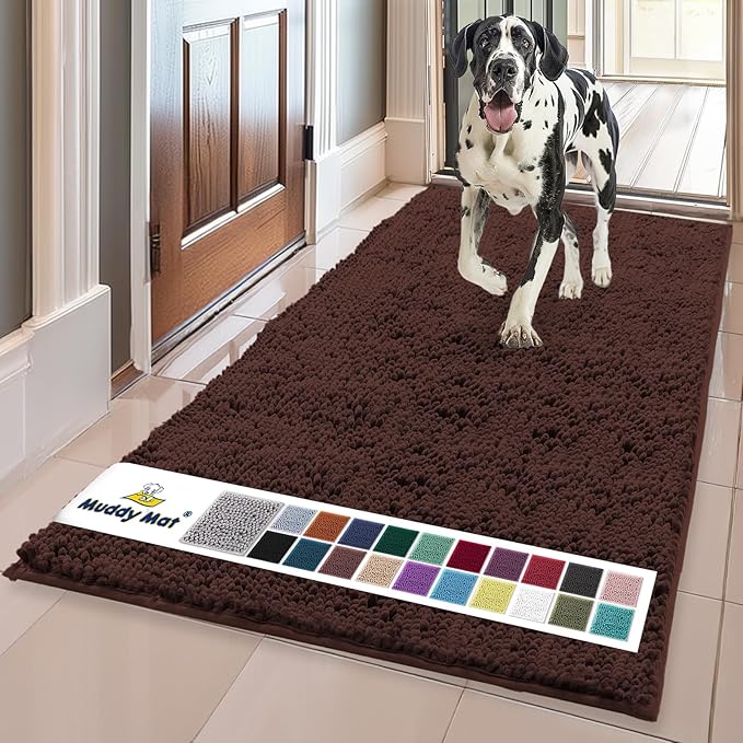 Muddy Mat® | Super Water Absorbent Door Mat Indoor, Microfiber Quick Dry Chenille Entryway Rug, Slip Resistant Front Door Mat, Indoor Mats for Entryway, Machine Washable Pet Rug, Brown 36"x60"