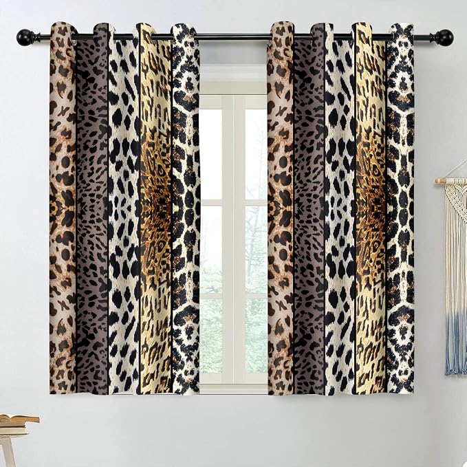 Wild Animal Print Curtain, Room Darkening Thermal Insulated Blackout Leopard Boa Window Drapes with Grommets for Living, Dining, Bedroom, Grey Leopard Print, 52"x 63", 2 Panels